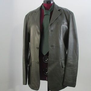 Versace Mens Sage Green Leather Jacket, size 36/50